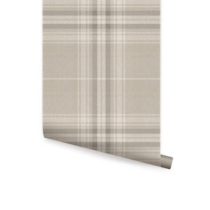 Gemütliche karierte Tapete, Tapete, Beige Grau