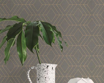 Diamant geometrische art-decolijnen wandbekleding | Donker olijfgroen | Peel-and-Stick of niet-geplakte behangmuurschildering | Niet giftig