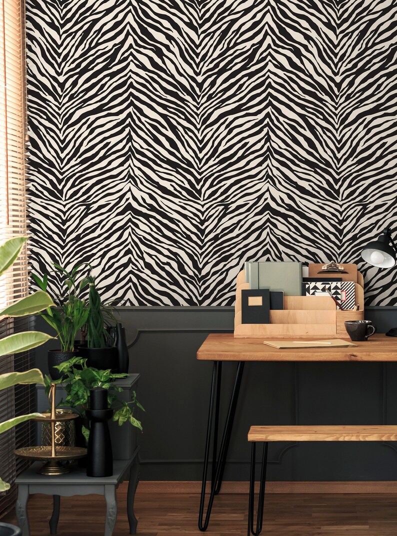 Zebra Print Wallpaper Black Self Adhesive Fabric Etsy