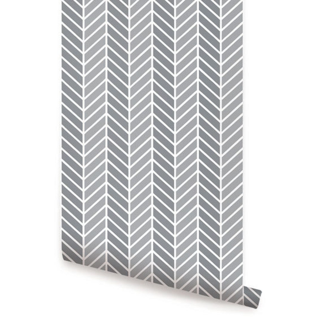 Herringbone Two Tone Cool Grey Peel & Stick Wallpaper Repositionable Etsy