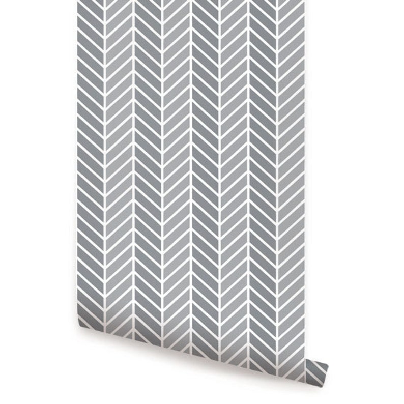 Herringbone Two Tone Cool Grey Peel & Stick Fabric Wallpaper Etsy