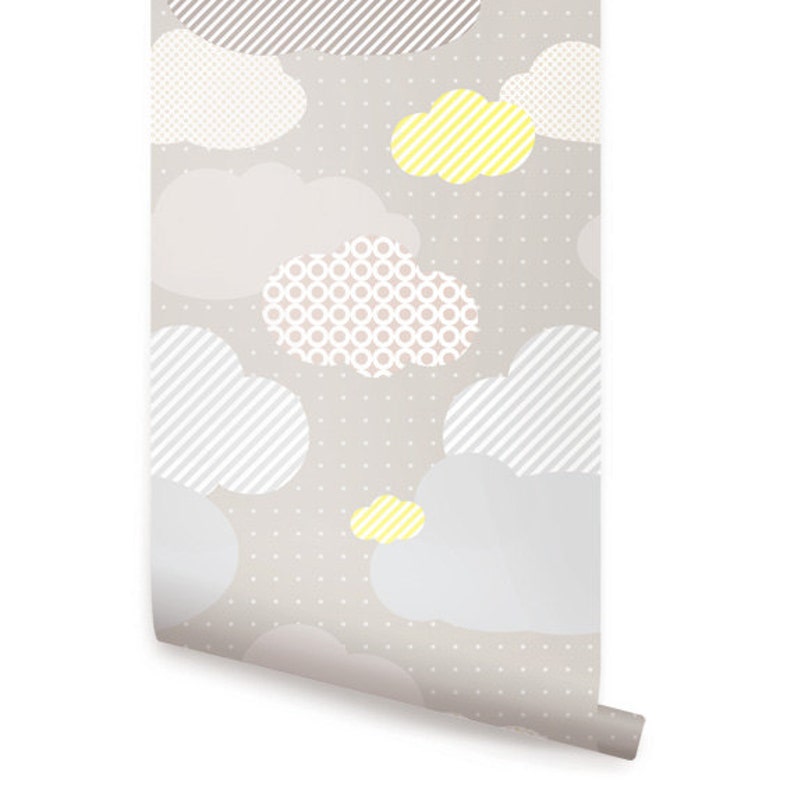 Clouds Grey Peel & Stick Fabric Wallpaper Repositionable Etsy