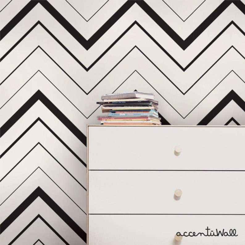Chevron Bold Black Peel & Stick Fabric Wallpaper Etsy