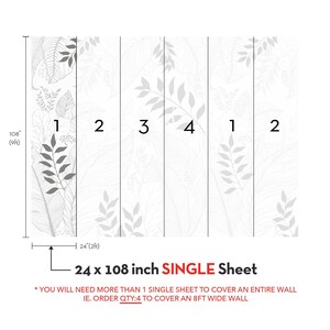 Hand Drawn Floral Leaves Mural Wall Covering | Grey | Peel and Stick or Unpasted Wallpaper Mural | Non-toxic image 8