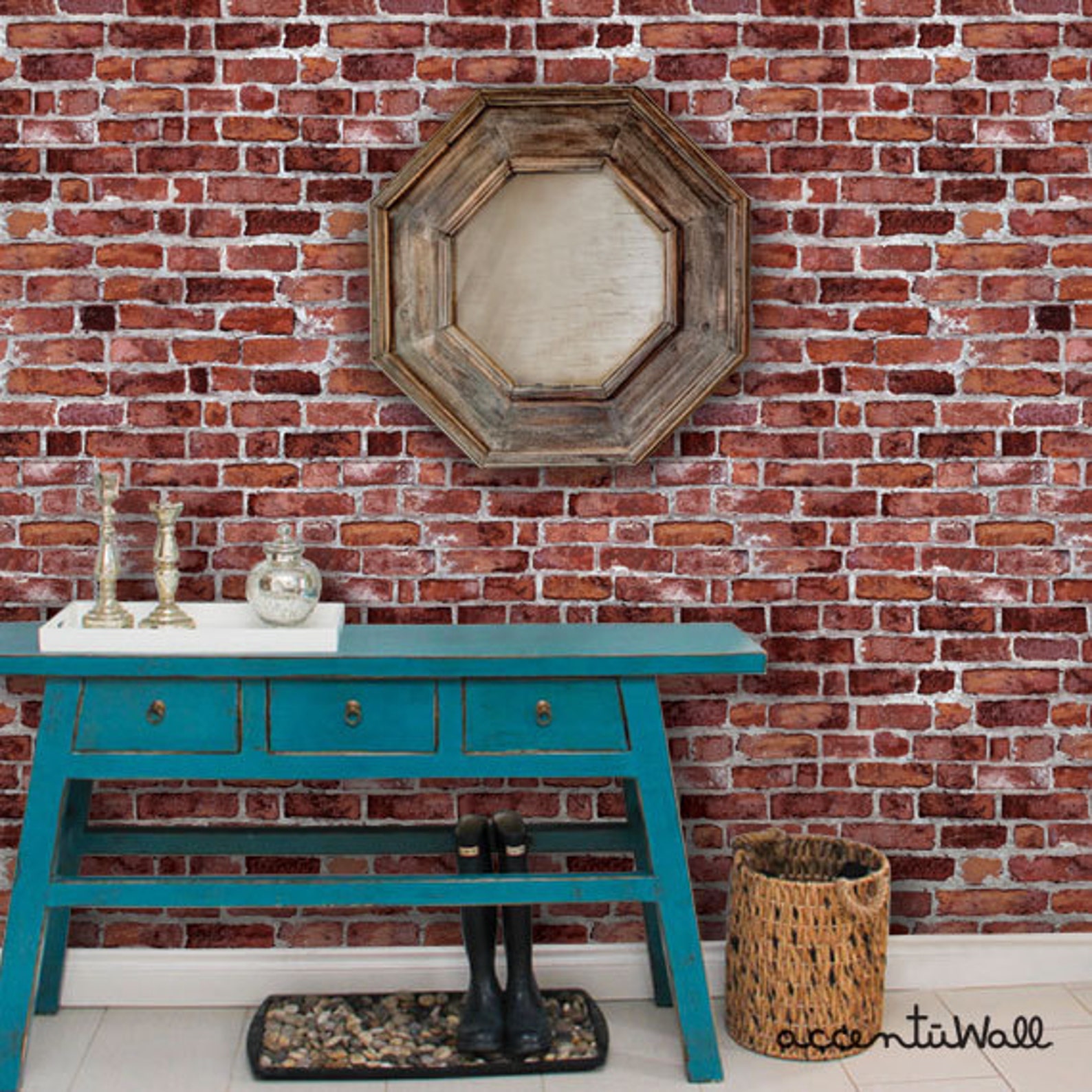 Red Brick Self Adhesive Fabric Wallpaper Repositionable Etsy