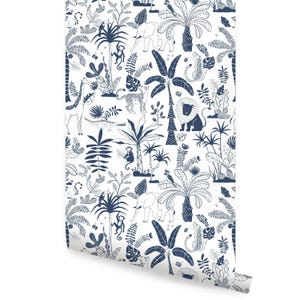 Safari Jungle Illustration, Blue,    Wallpaper
