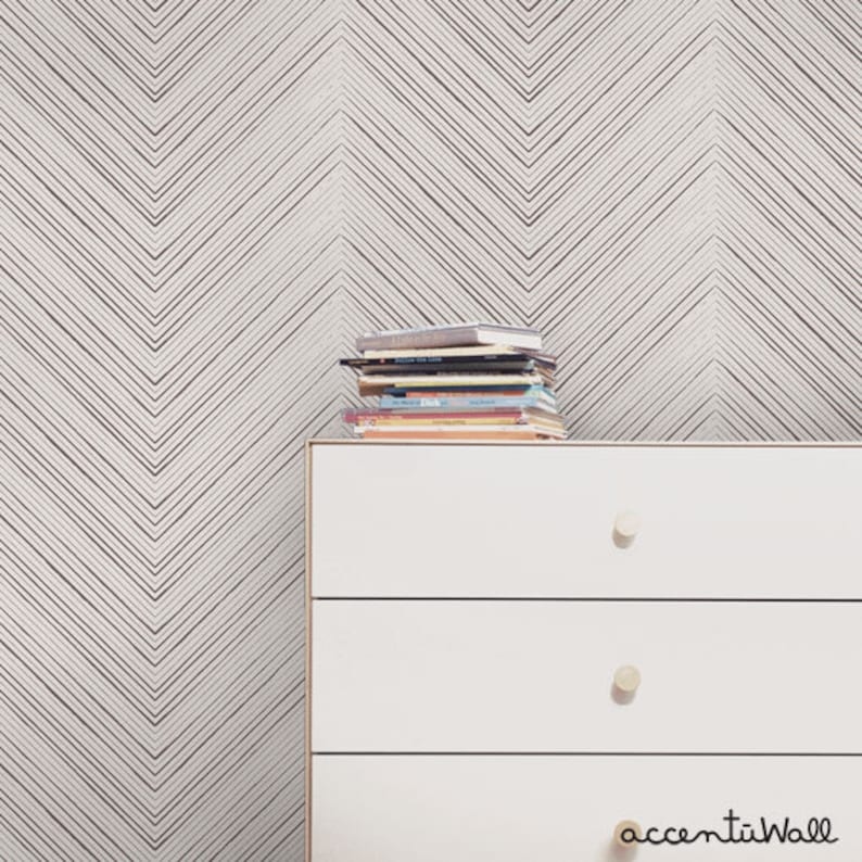Chevron Lines Grey Peel & Stick Fabric Wallpaper Etsy