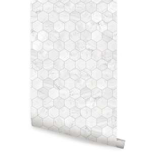 Hexagon Marble Small Wallpaper, Copper Gold,    Wallpaper