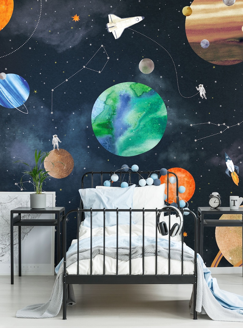 Space Mural Wallpaper, Dark, Space Wall Art, Peel and Stick Wall Mural image 2