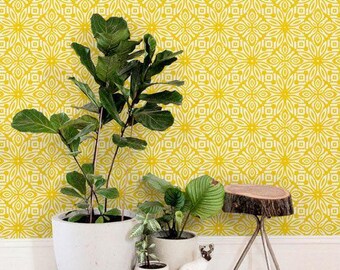 Revestimiento de pared con flores geométricas, amarillo, papel tapiz autoadhesivo o sin pegar, no tóxico