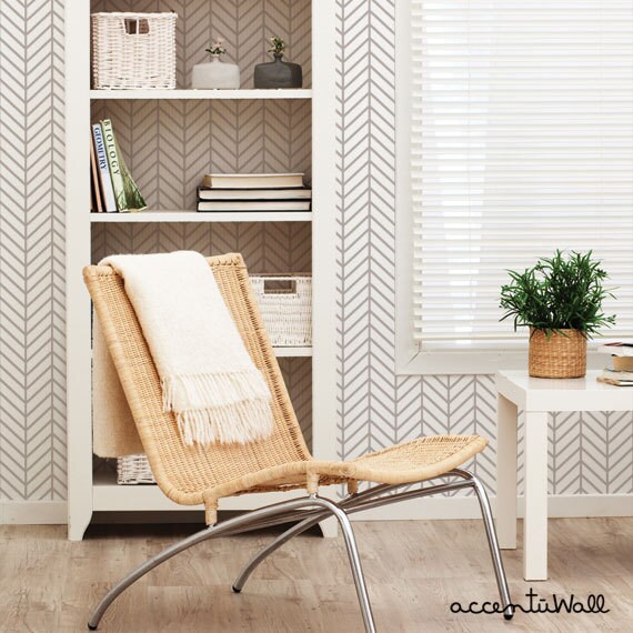 Herringbone Line Warm Gray Peel & Stick Wallpaper Etsy