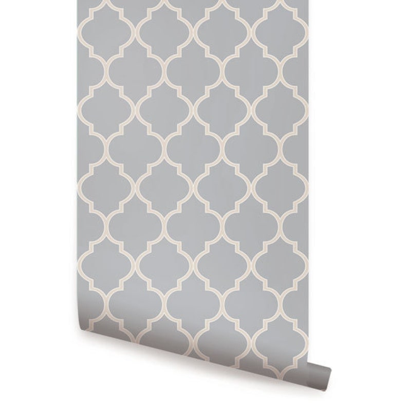 Moroccan Cool Light Grey Peel /& Stick Fabric Wallpaper Repositionable
