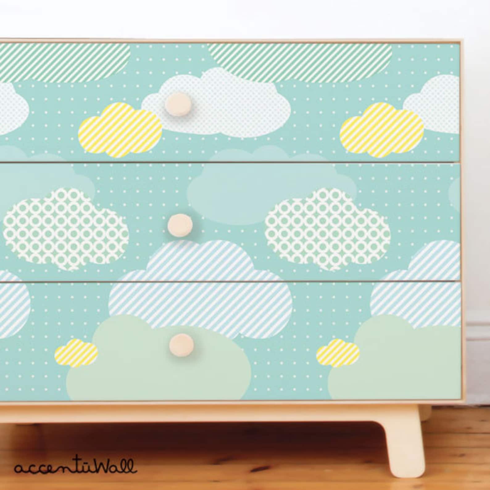 Clouds Mint Peel & Stick Fabric Wallpaper Repositionable Etsy