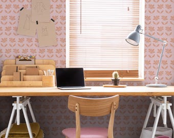 Free-form Floral Wall Covering | Pink Orange | Peel and Stick or Unpasted Wallpaper Mural | Non-toxic