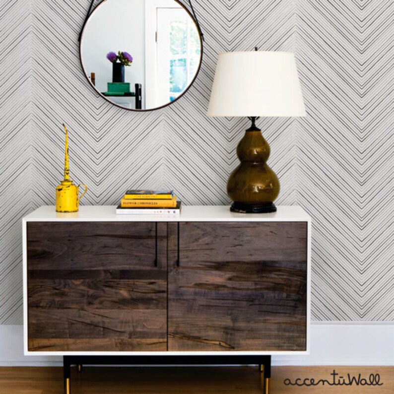 Chevron Lines Grey Peel & Stick Fabric Wallpaper Etsy