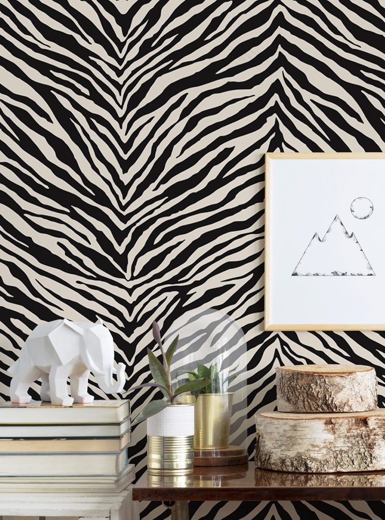 Zebra Print Wallpaper Black Self Adhesive Fabric Etsy