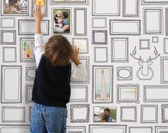 Black and White Frames Peel and Stick Wallpaper | Non-Toxic Mural