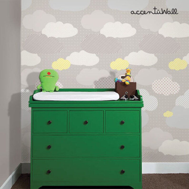 Clouds Grey Peel & Stick Fabric Wallpaper Repositionable Etsy