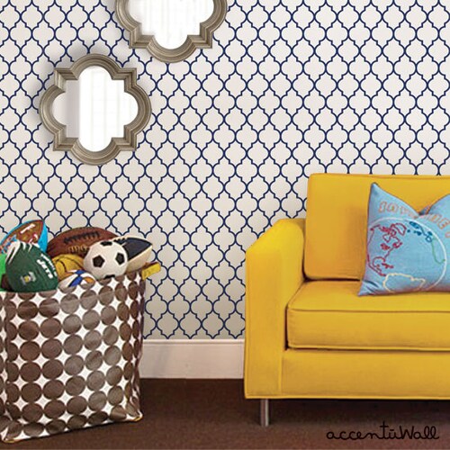 Small Print Teal and Green Watercolor with Vintage Gold Moroccan Pattern  Wallpaper for Walls  Quilted Gems