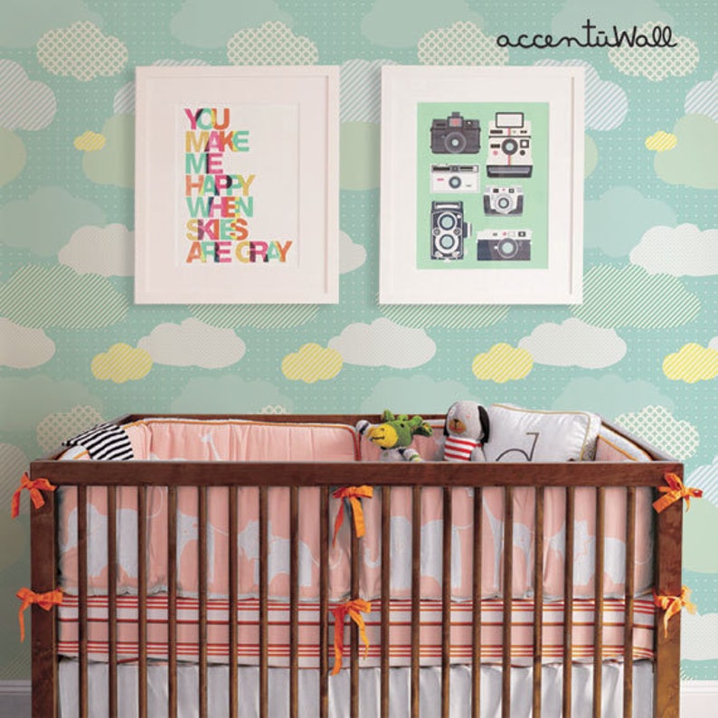 Clouds Mint Peel & Stick Fabric Wallpaper Repositionable - Etsy