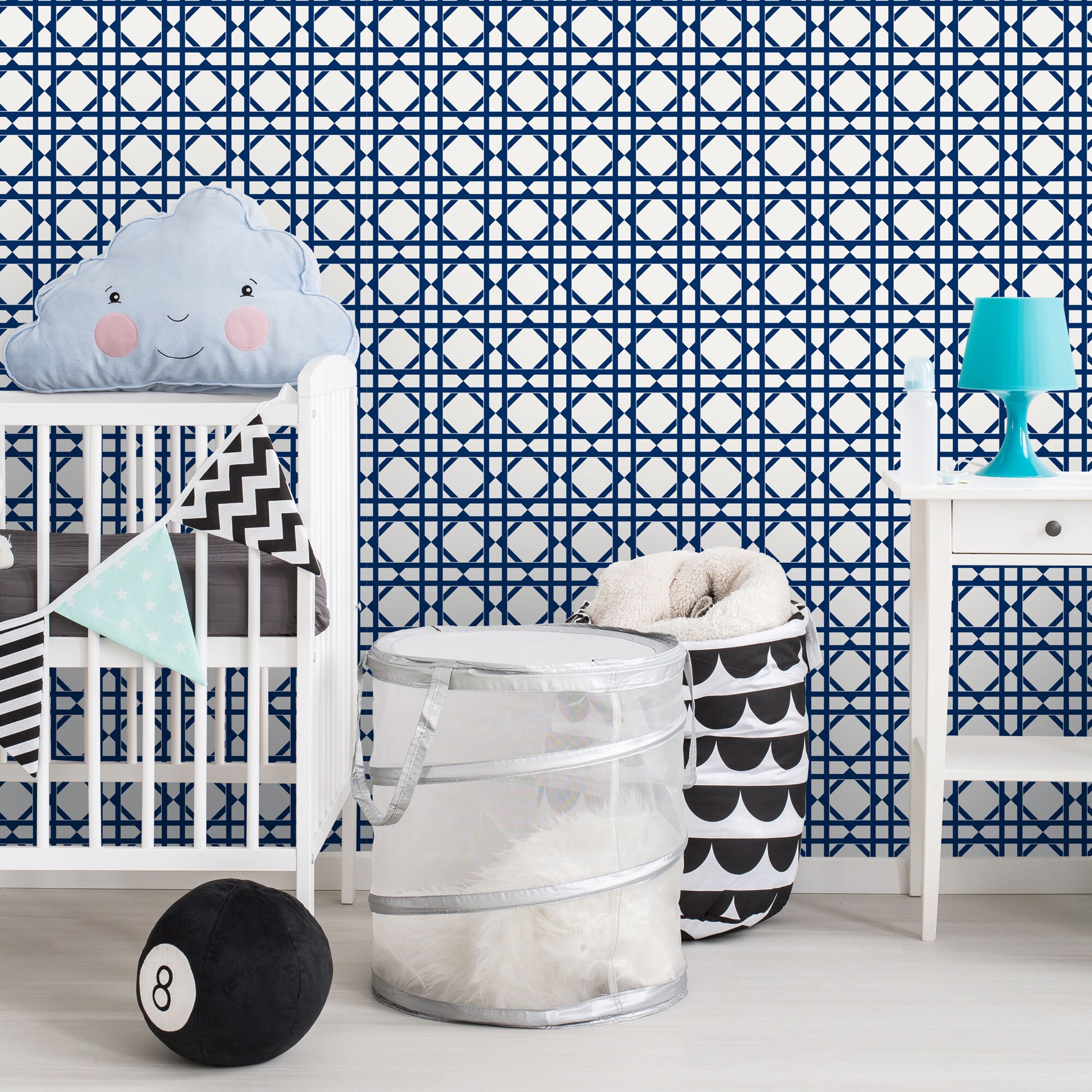 Geometric Bright Navy Peel & Stick Fabric Wallpaper Etsy