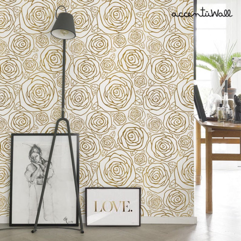 Gold Roses Peel & Stick Wallpaper Repositionable image 4