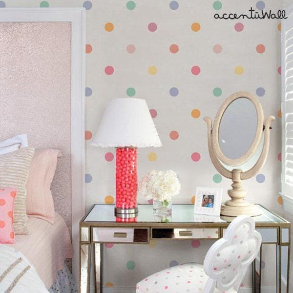 Polka Dot Wall Covering | Pink | Peel and Stick or Unpasted Wallpaper Mural | Non-toxic