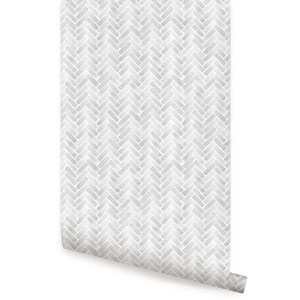 Watercolor Herringbone Wallpaper, Winter Grey,    Wallpaper