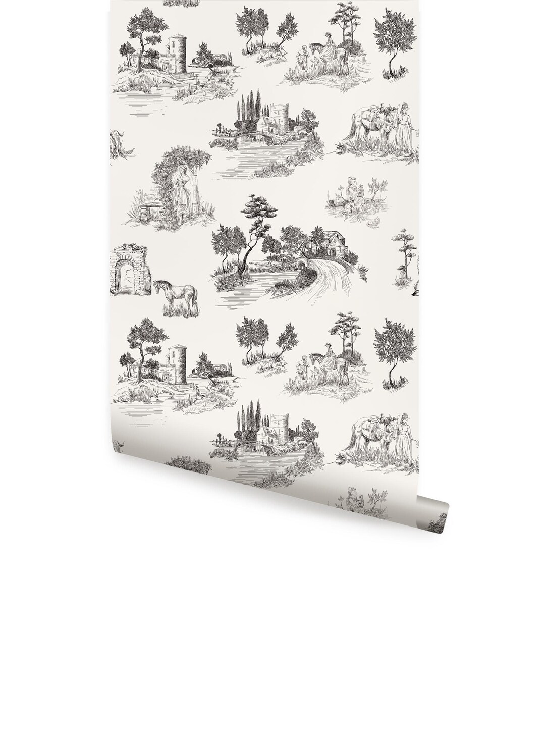 Rustic Sketches Wallpaper, Black, Repositionable Wallpaper Etsy