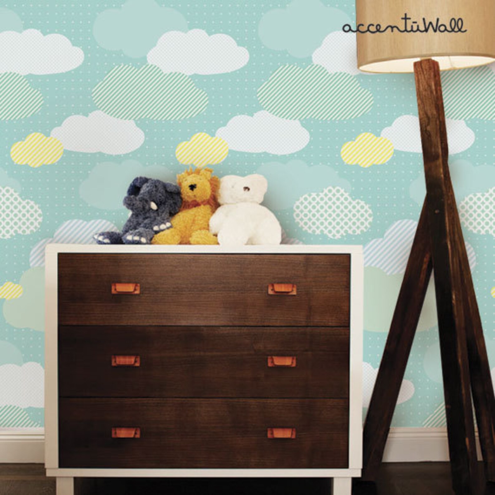 Clouds Mint Peel & Stick Fabric Wallpaper Repositionable Etsy