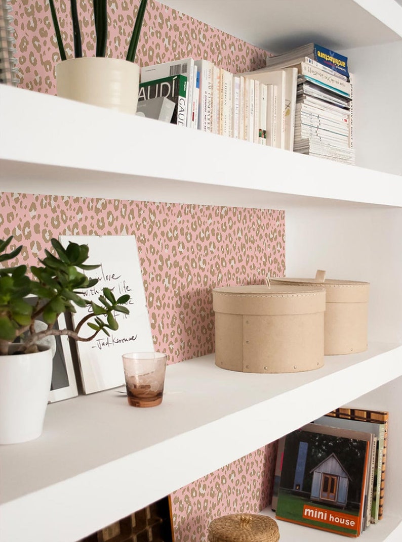 Animal Print Leopard Wallpaper Pink Self Adhesive Fabric Etsy