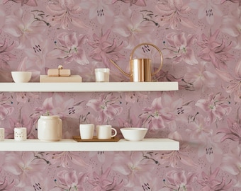 Tiger Lily Wall Covering | Blush Pink | Peel and Stick or Unpasted Wallpaper Mural | Non-toxic