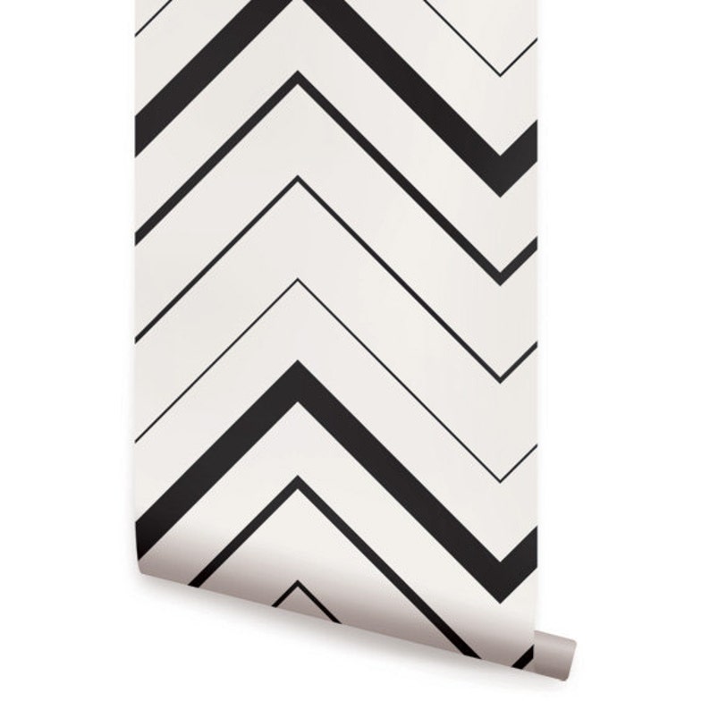 Chevron Bold Black Peel & Stick Fabric Wallpaper Etsy