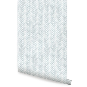 Watercolor Herringbone Wallpaper, Misty Blue,    Wallpaper