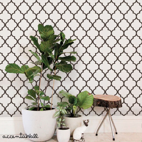 Moroccan Off White Brown Peel & Stick  Wallpaper Repositionable