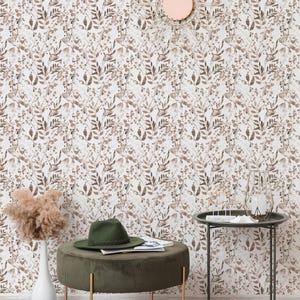 Watercolor Foliage Wall Covering | Brown | Peel and Stick or Unpasted Wallpaper Mural | Non-toxic image 4