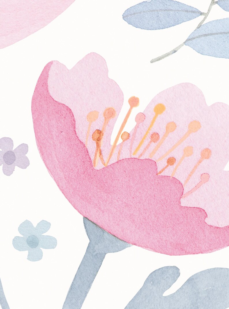 Watercolor Floral Wallpaper Mural | Pink & Purple, Non-Toxic image 5