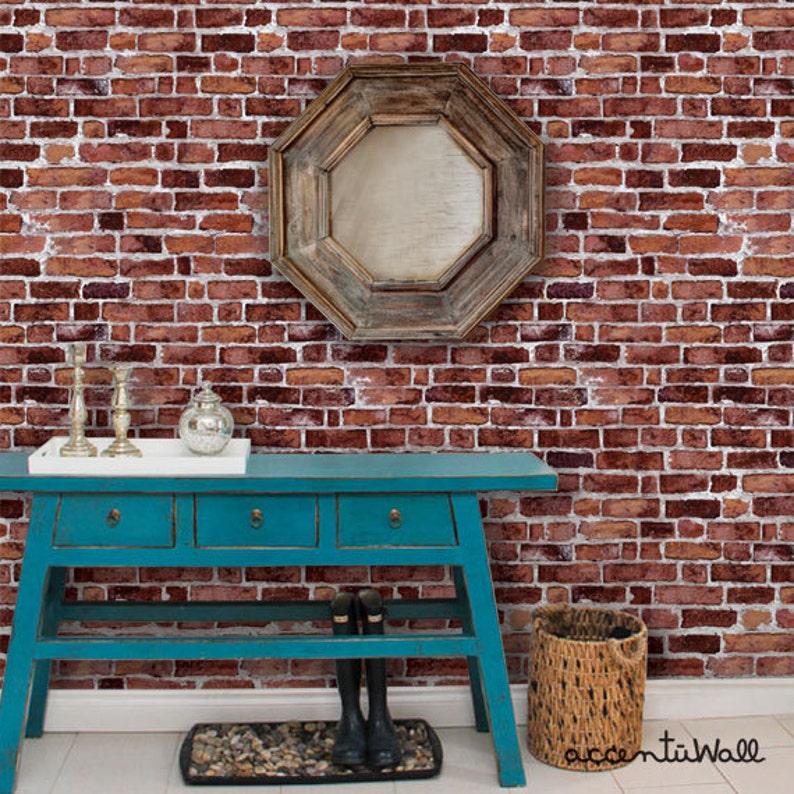 Red Brick Self Adhesive Fabric Wallpaper Repositionable Etsy