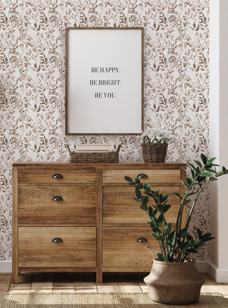 Watercolor Foliage Wall Covering | Brown | Peel and Stick or Unpasted Wallpaper Mural | Non-toxic image 3