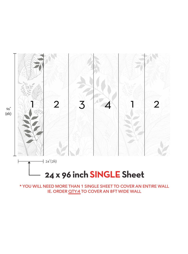 Hand Drawn Floral Leaves Mural Wall Covering | Grey | Peel and Stick or Unpasted Wallpaper Mural | Non-toxic image 7