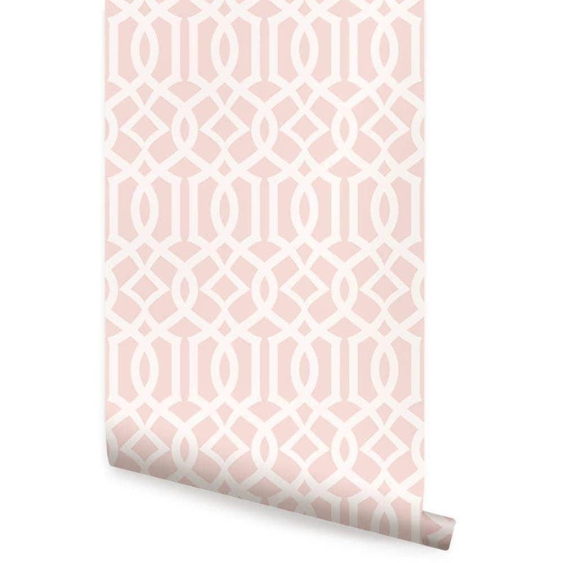 Revestimiento de pared con enrejado geométrico moderno / Rosa / Mural de papel pintado autoadhesivo o sin pegar / No tóxico imagen 4