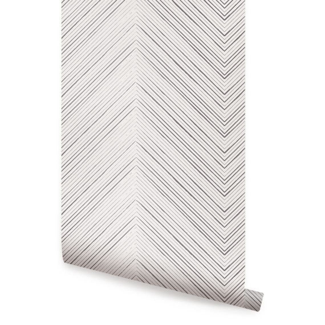 Chevron Lines Grey Peel & Stick Fabric Wallpaper Etsy