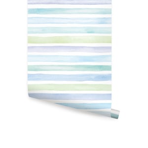 Watercolor Stripes Ocean Blue   Wallpaper