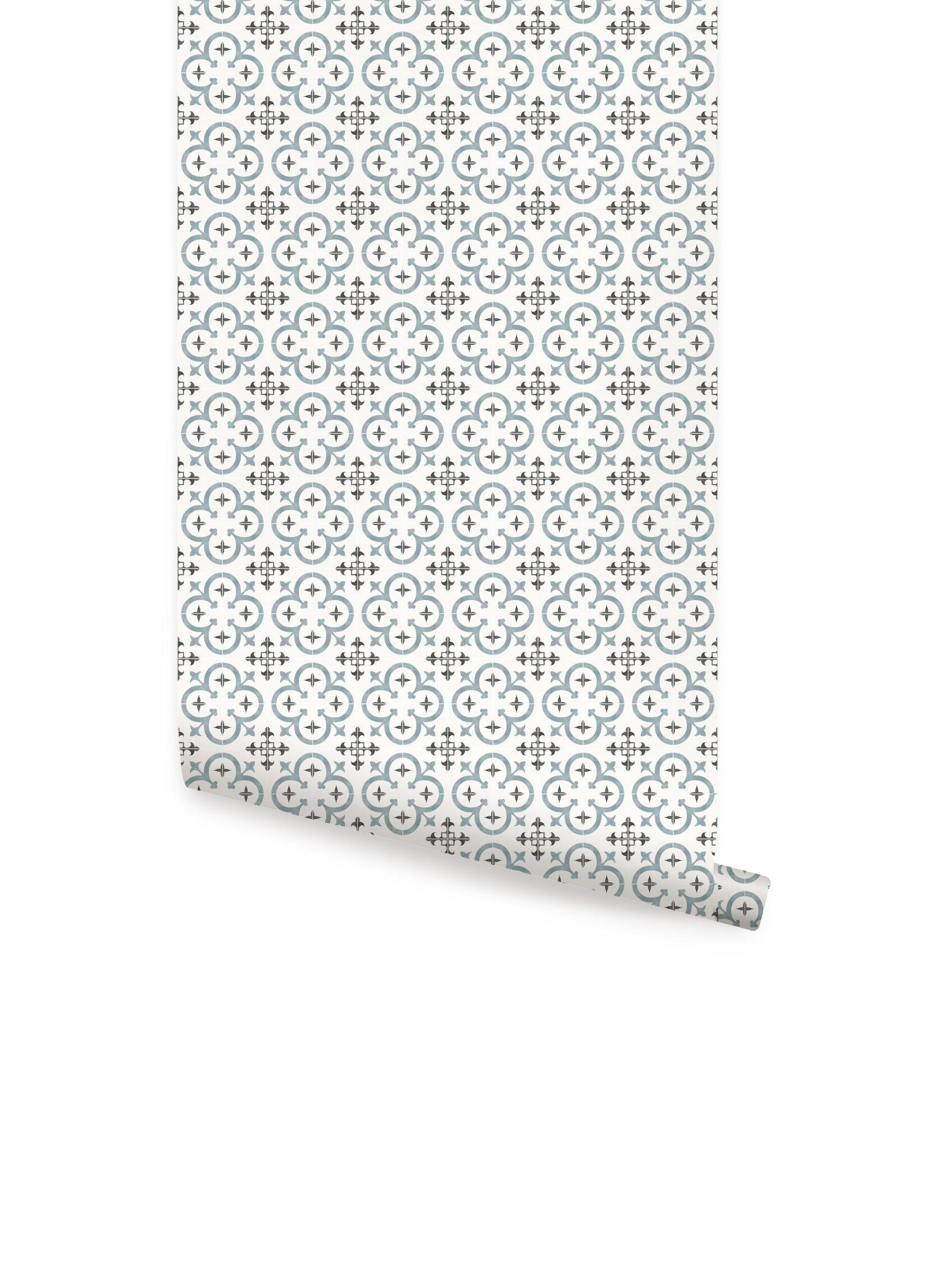 Flower Moroccan Tile Blue   Wallpaper