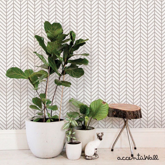 Herringbone Line Warm Gray Peel & Stick Wallpaper Etsy
