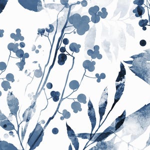Aquarell Laub Wandbespannung | Indigoblau | Schälen und Aufkleben oder nicht eingefügte Tapete Wandbild | Ungiftig Bild 4
