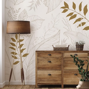 Handgezeichnete Blumenblätter, Gold, Wandbild