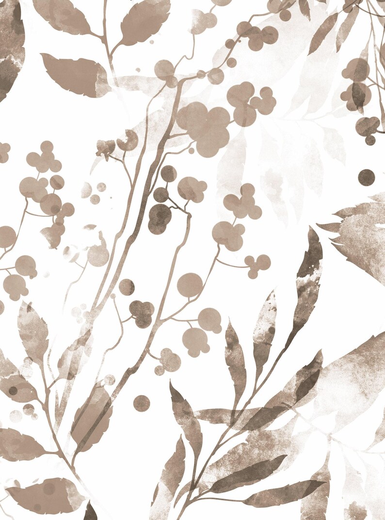 Watercolor Foliage Wall Covering | Brown | Peel and Stick or Unpasted Wallpaper Mural | Non-toxic image 5