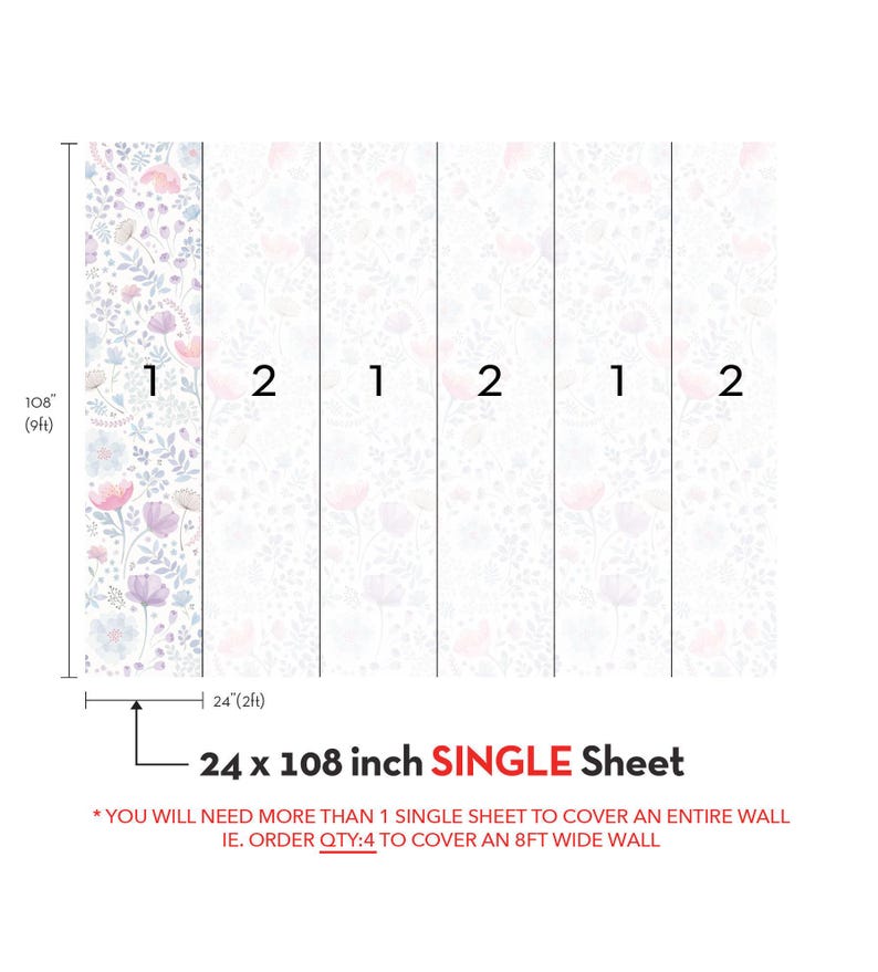 Watercolor Floral Wallpaper Mural | Pink & Purple, Non-Toxic image 7