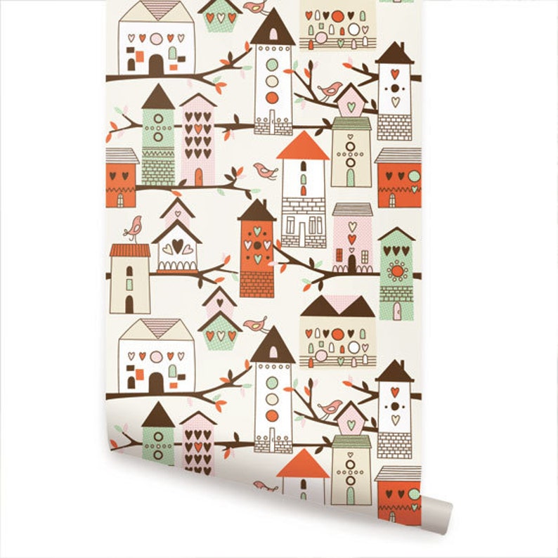 Birdhouse Orange Peel & Stick Fabric Wallpaper Repositionable Etsy